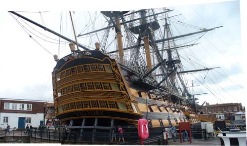 HMS Victory from the stern, click to see inside the cabins.