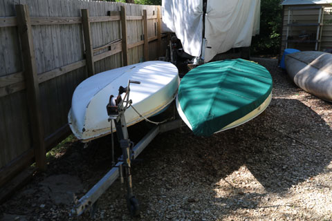 SUNFISH and DOLPHIN SR sailboats on tandem trailer, 1980 sailboat