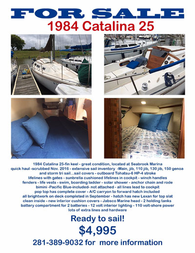 Catalina 25 fin keel, 1984 sailboat